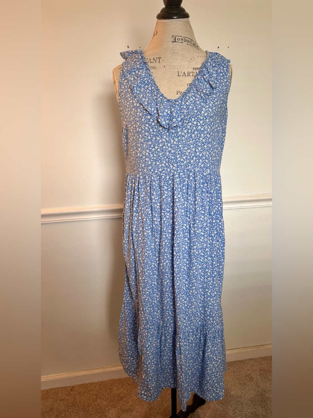 Old Navy Blue Floral Ruffle-Neck Maxi Dress